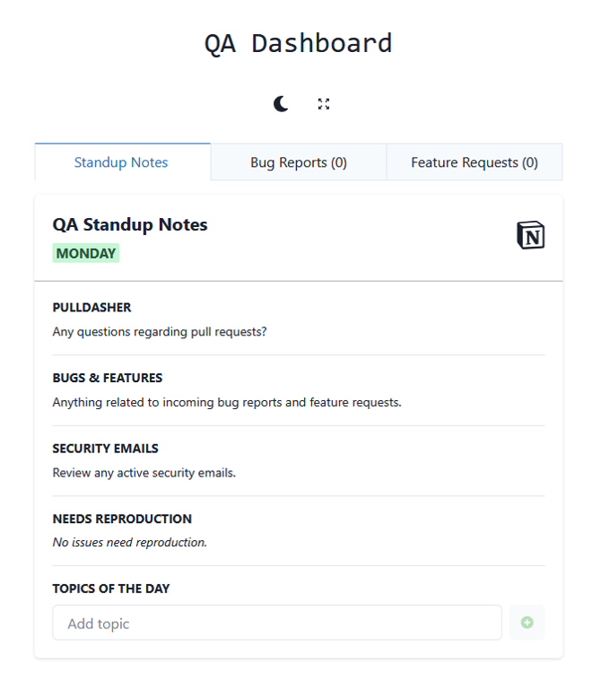 QA Dashboard